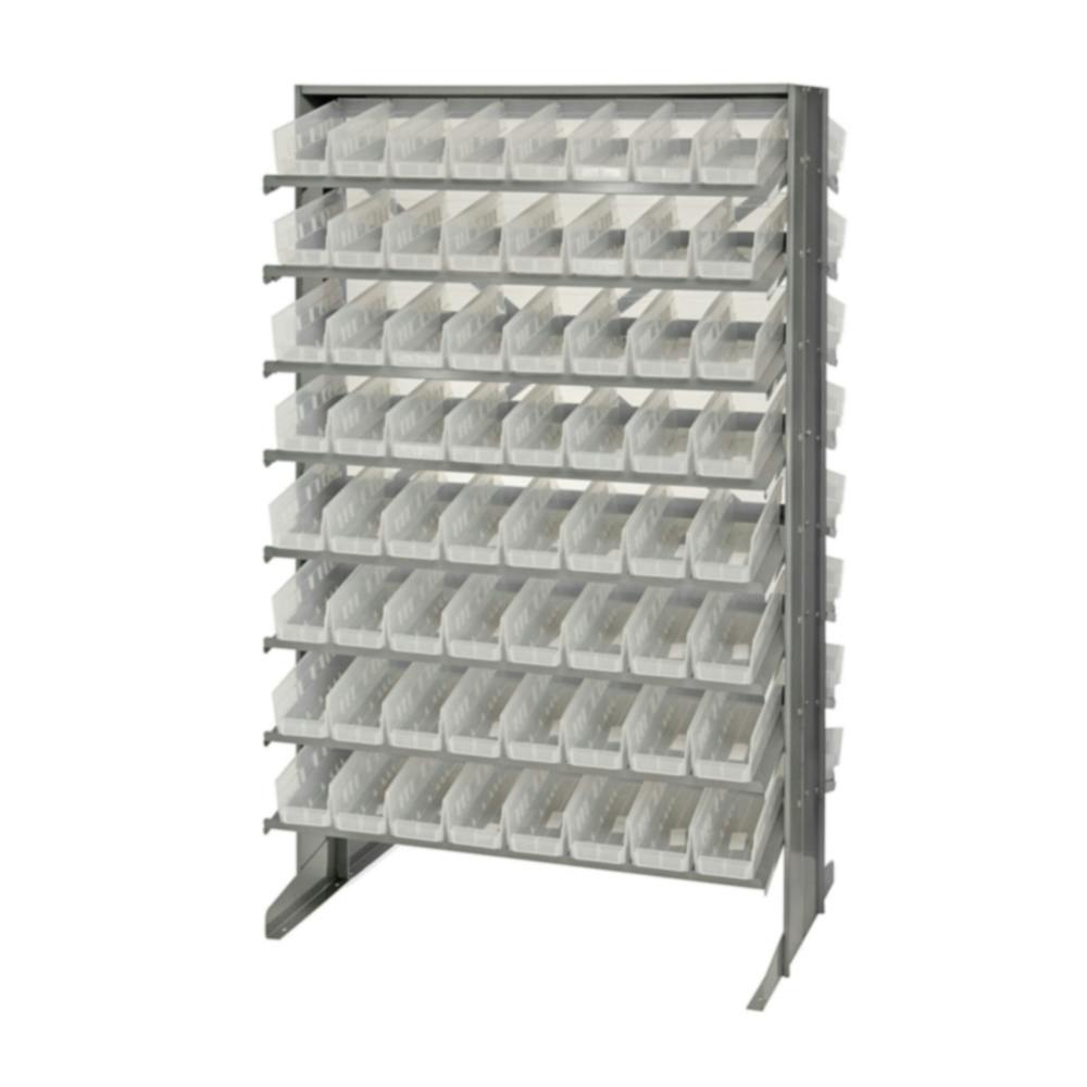 Economy Double-Sided Sloped Shelving System with 128 Clear Bins