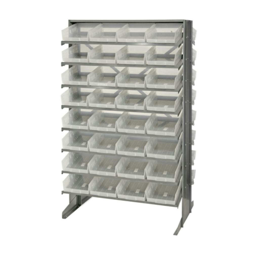 Economy Double-Sided Sloped Shelving System with 64 Clear Bins