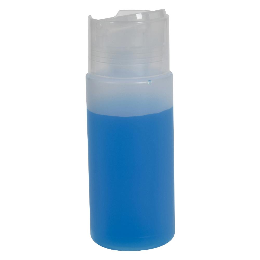 6 oz. Natural HDPE Squat Cylindrical Straight Bottom Bottle with 24/410 Natural Polypropylene Oversized Disc-Top Dispensing Cap