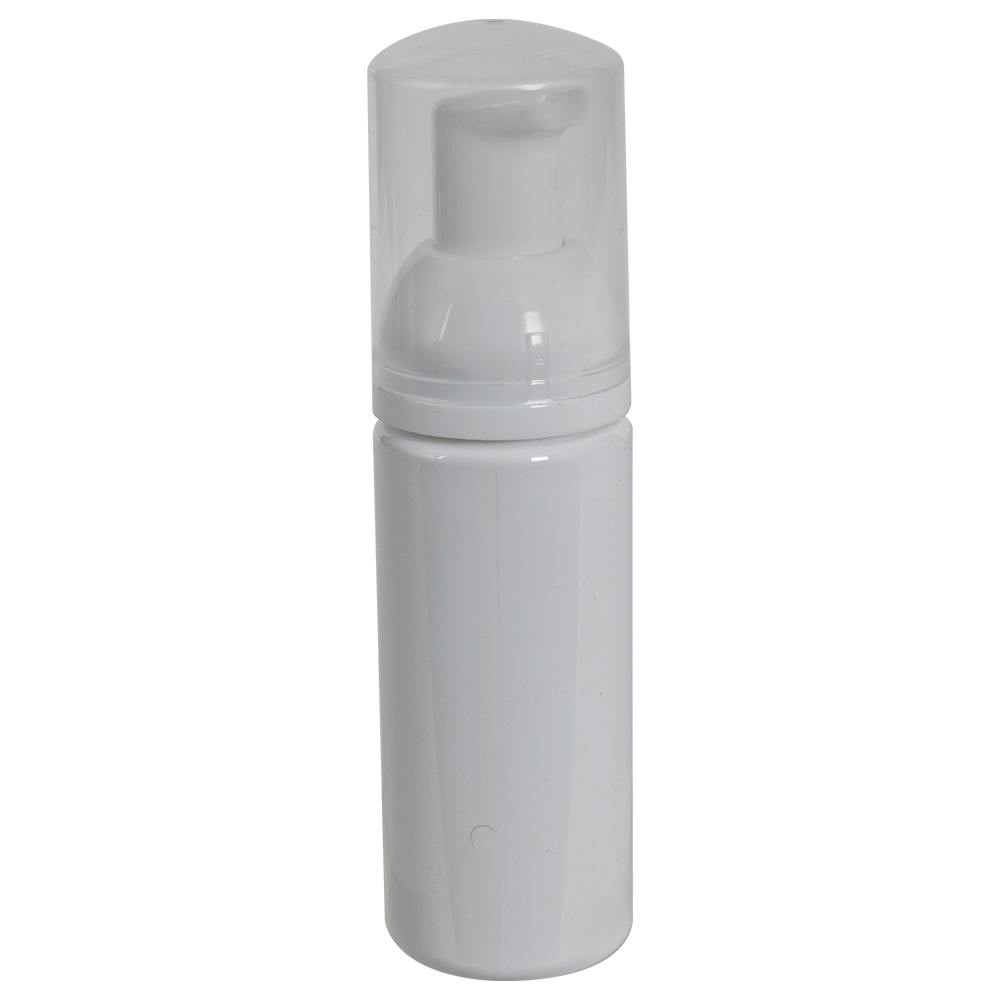 50mL White PET Foaming-Style Cylinder Bottle with 30mm White Polypropylene High-Viscosity Dispensing Foaming Pump & Clear Overcap