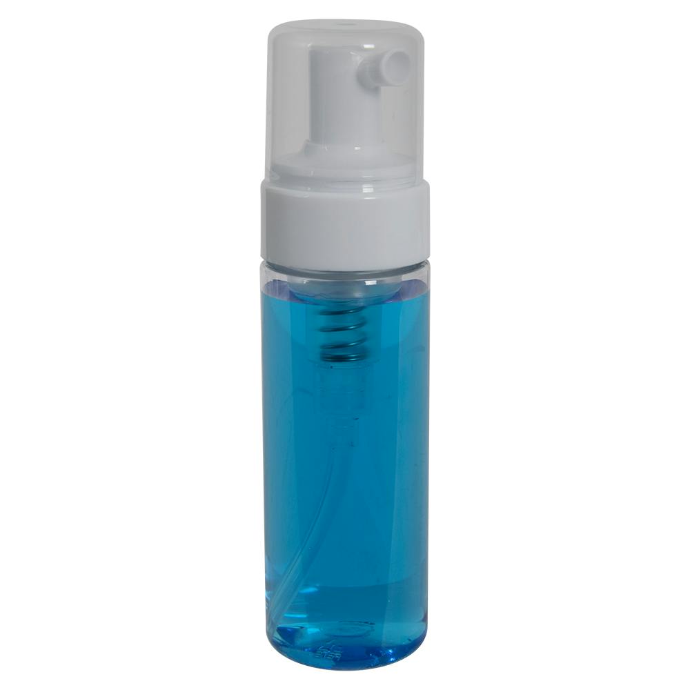 180mL Clear PET Foaming-Style Cylinder Bottle with 43mm White Polypropylene Dispensing Foaming Pump & Clear Overcap
