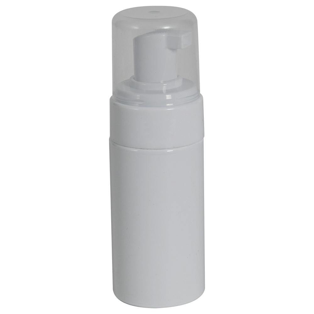 100mL White PET Foaming-Style Cylinder Bottle with 43mm White Polypropylene Dispensing Foaming Pump & Clear Overcap