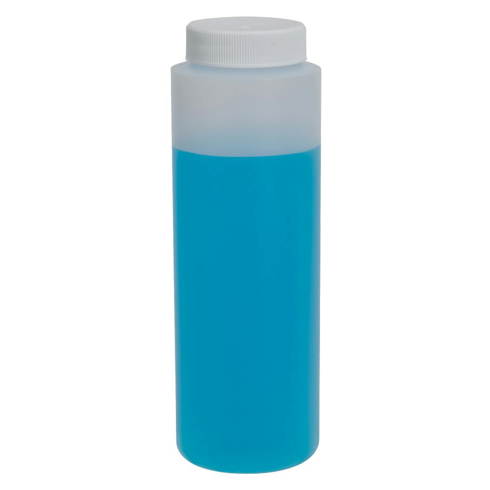 8 oz. Natural HDPE Wide Mouth Cylindrical Bottle with 38/400 White Ribbed Cap with F217 Liner