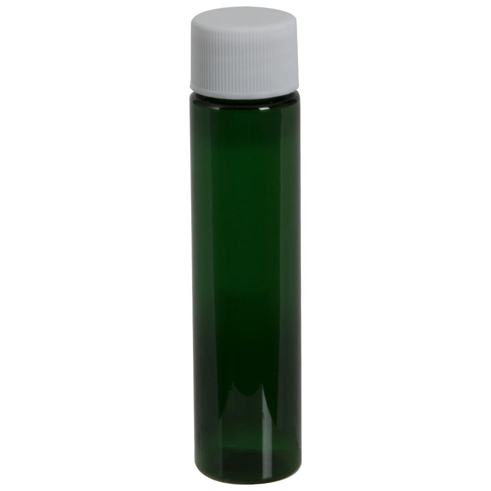 1 oz. Green PET Slim Cylindrical Bottle with 20/410 White Ribbed Cap with F217 Liner
