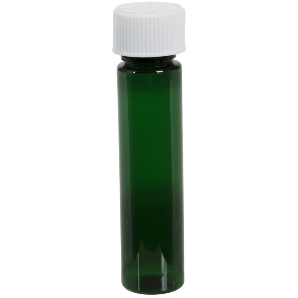 1 oz. Green PET Slim Cylindrical Bottle with 20/400 White Ribbed Polypropylene Child-Resistant Cap (CRC) with F217 Liner