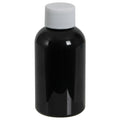 2 oz. Black PET Squat Boston Round Bottle with 20/410 White Ribbed Cap with F217 Liner