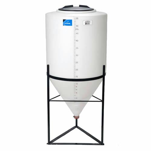 55 Gallon (Full Drain) Inductor Cone Bottom Tank with 12" Lid & 1-1/2" FPT Boss Fitting - 24" Dia. x 46" Hgt.