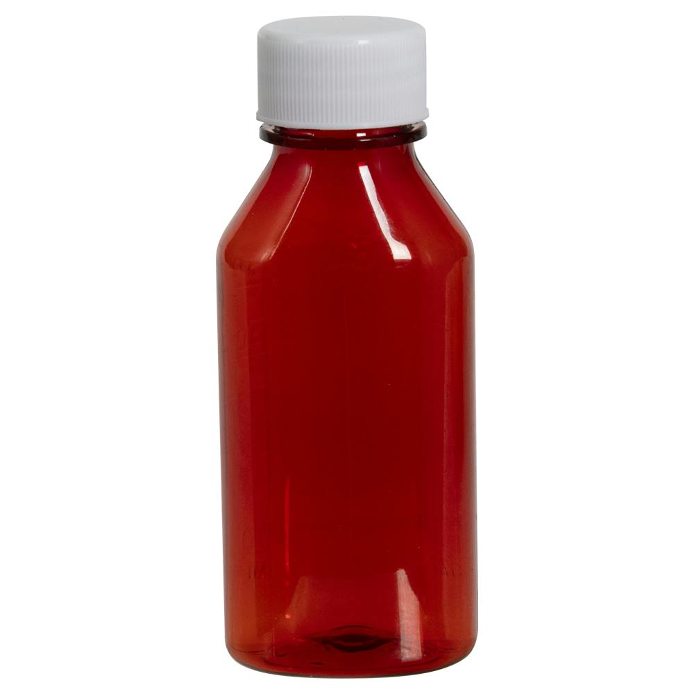 4 oz. Amber PET Oval Liquid Bottle with 24/410 White Plain Cap