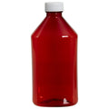 12 oz. Amber PET Oval Liquid Bottle with 28/410 White Plain Cap