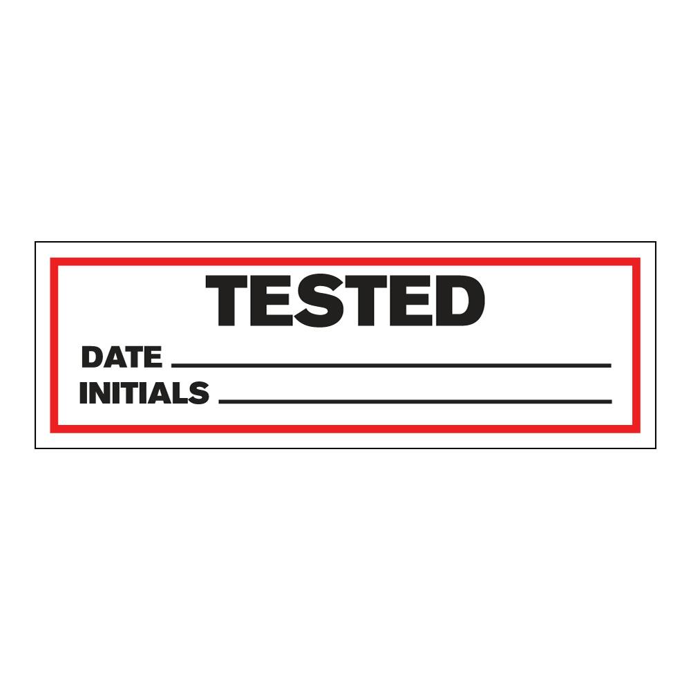 "Tested" with "Date __" & "Initials __" Rectangular Paper Write-On Label with Red Border - 3" x 1"