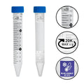15mL ProSeries™ Sterile Clear Polypropylene Centrifuge Tube with Blue Screw Cap & Printed Graduations (25 per Bag; 20 Bags per Case)