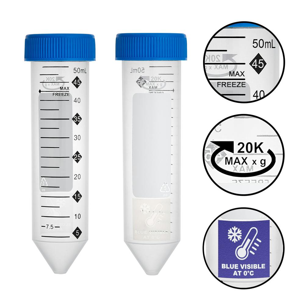 50mL ProSeries™ Sterile Clear Polypropylene Centrifuge Tube with Blue Screw Cap & Printed Graduations (25 per Rack; 20 Racks per Case)