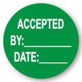 "Accepted" with "By __" & "Date __" Round Paper Write-On Label with Green Background - 2" Dia.
