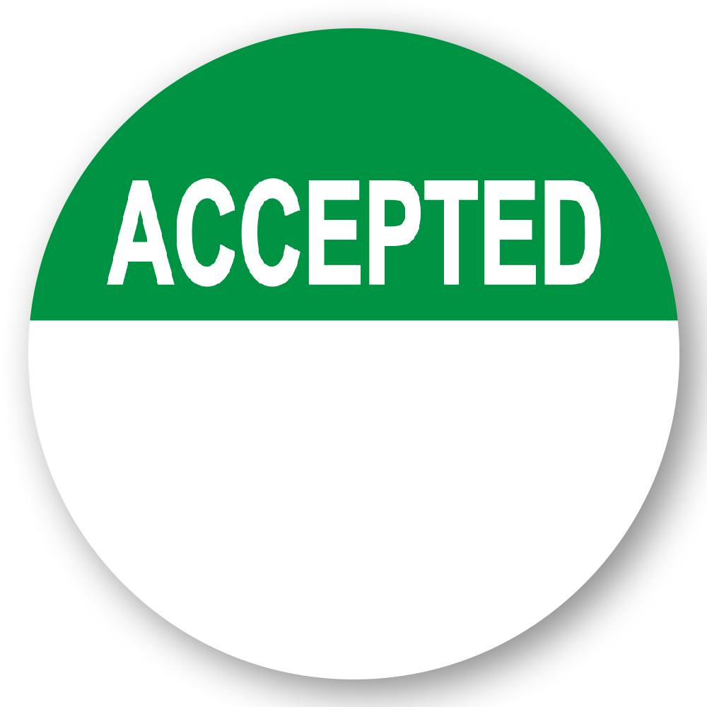 "Accepted" with Write-On Block Round Paper Write-On Label with Green Header - 2" Dia.