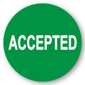 "Accepted" Round Paper Label with Green Background - 2" Dia.
