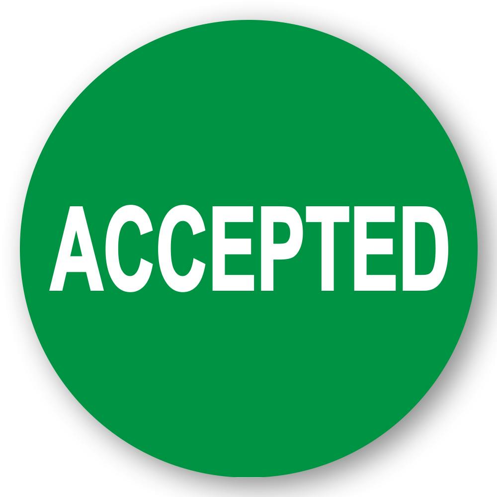 "Accepted" Round Paper Label with Green Background - 2" Dia.