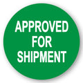 "Approved for Shipment" Round Paper Label with Green Background - 2" Dia.
