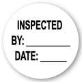 "Inspected" with "By __" & "Date __" Round Paper Write-On Label with Black Font - 2" Dia.