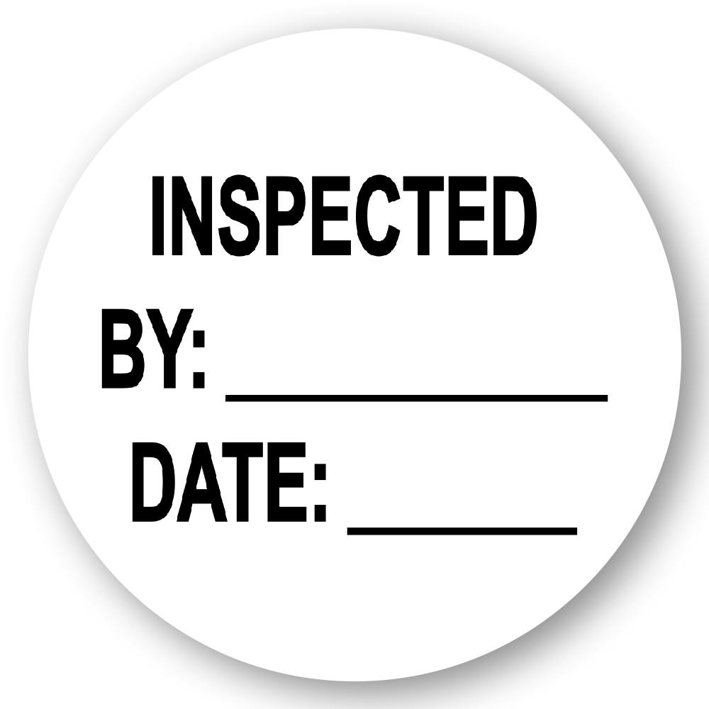 "Inspected" with "By __" & "Date __" Round Paper Write-On Label with Black Font - 2" Dia.