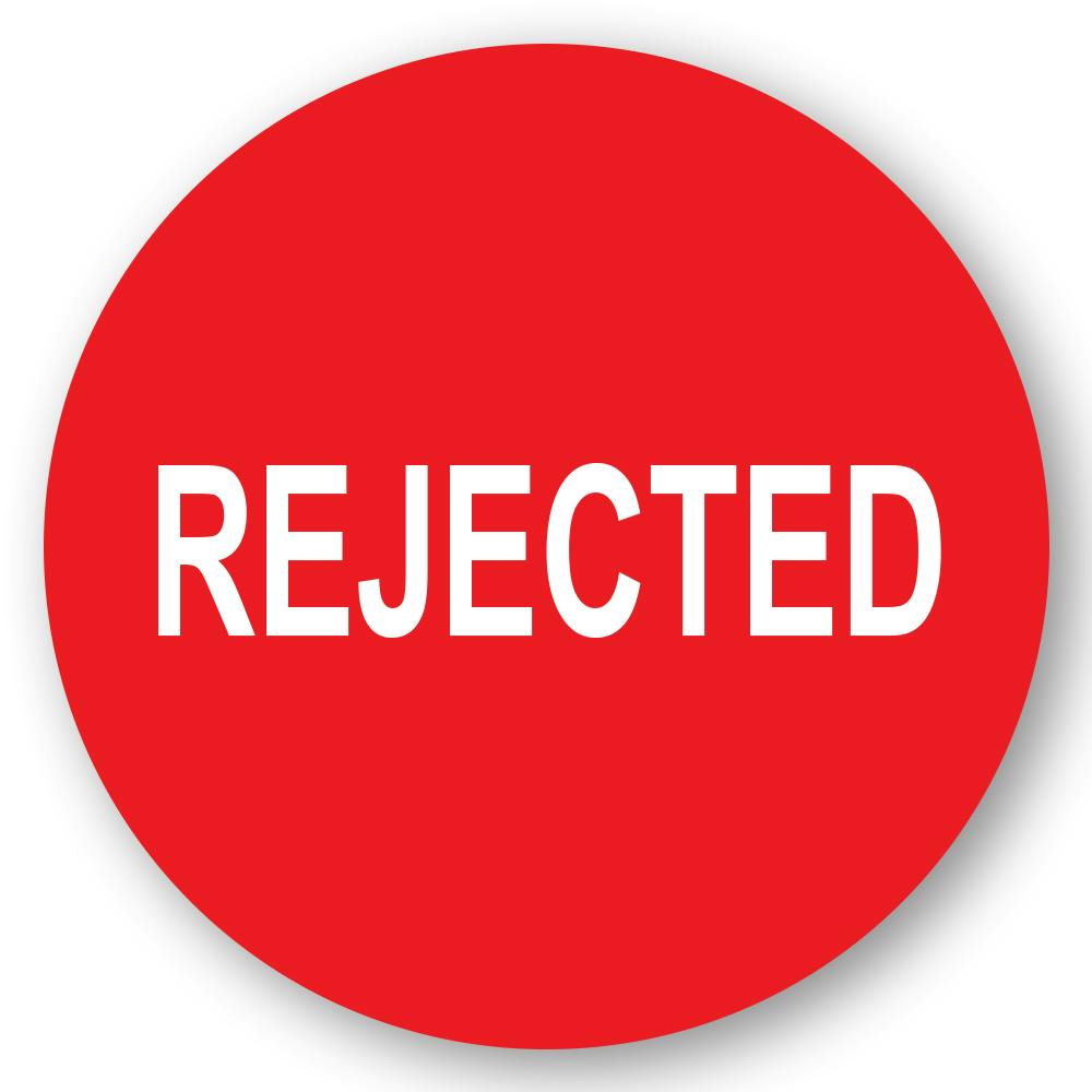 "Rejected" Round Paper Label with Red Background - 2" Dia.