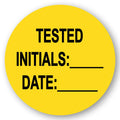 "Tested" with "Initials __" & "Date __" Round Paper Write-On Label with Yellow Background - 2" Dia.