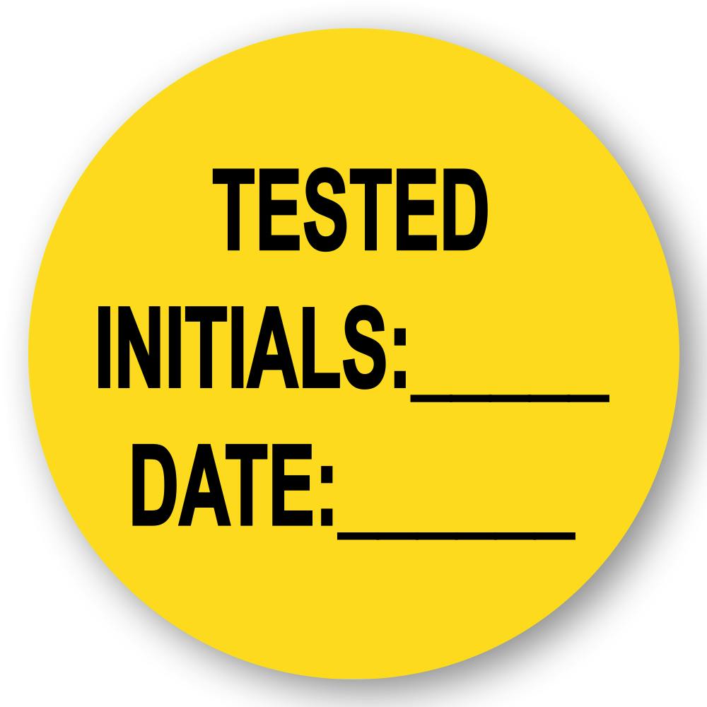 "Tested" with "Initials __" & "Date __" Round Paper Write-On Label with Yellow Background - 2" Dia.