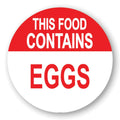 "Contains Eggs" Round Paper Label with Red Header - 2" Dia.