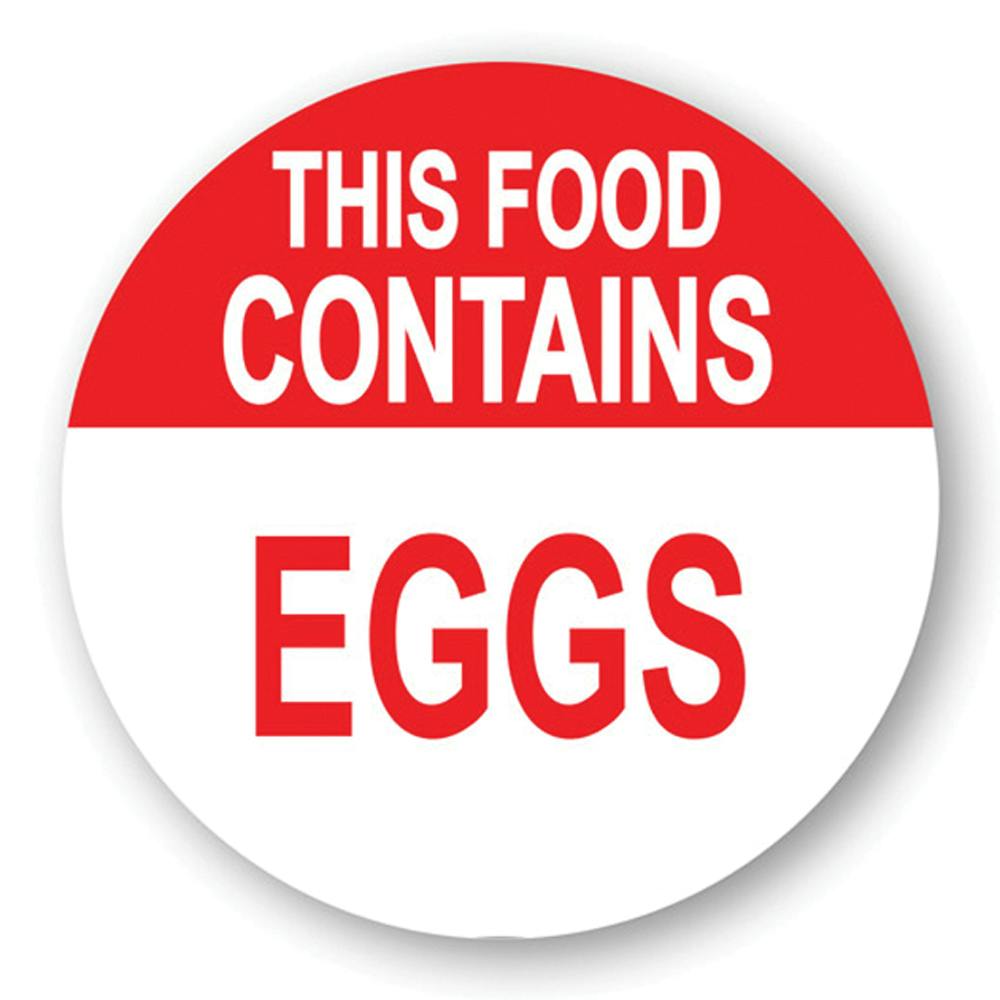 "Contains Eggs" Round Paper Label with Red Header - 2" Dia.