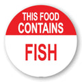 "Contains Fish" Round Paper Label with Red Header - 2" Dia.