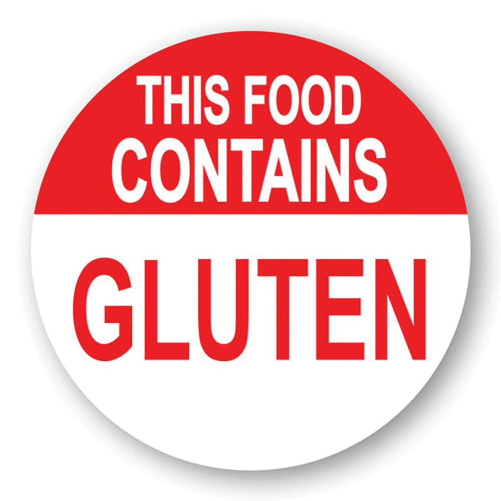 "Contains Gluten" Round Paper Label with Red Header - 2" Dia.