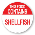 "Contains Shellfish" Round Paper Label with Red Header - 2" Dia.