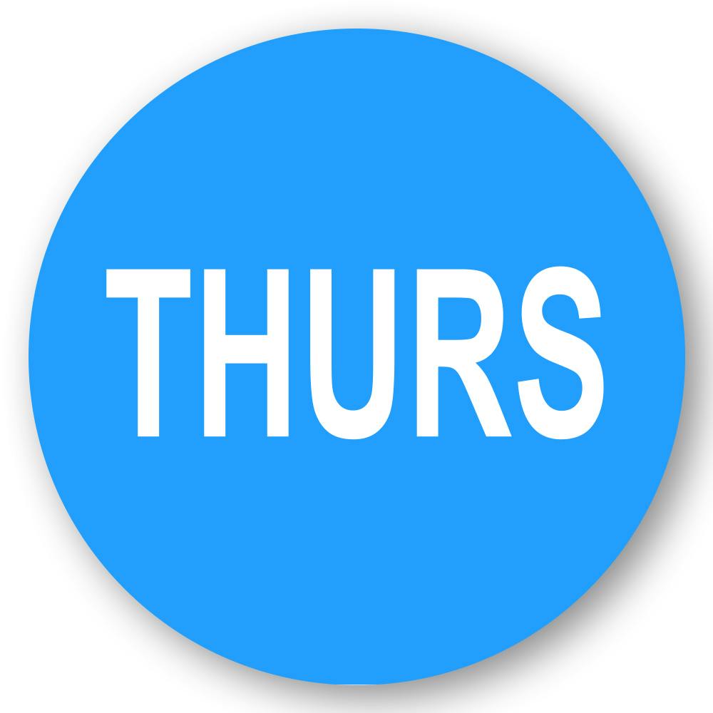 "Thurs" Round Paper Label with Blue Background - 2" Dia.