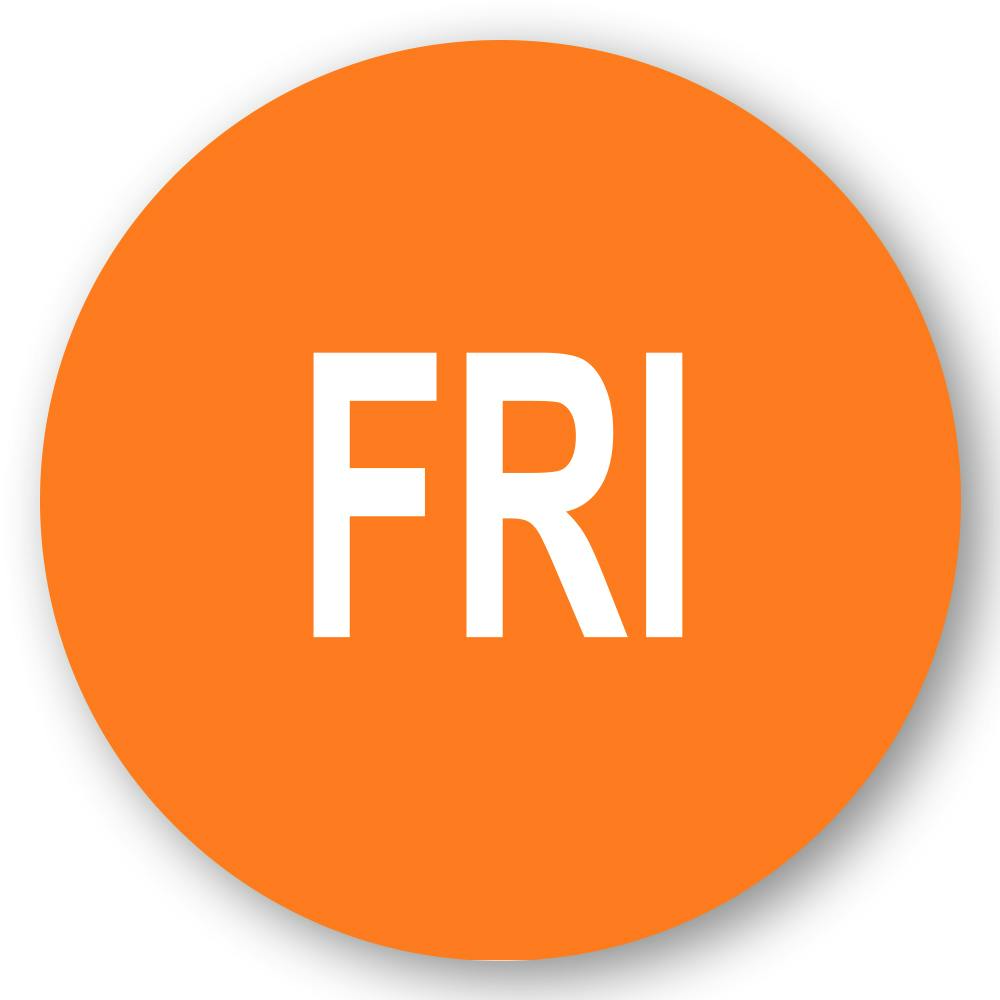 "Fri" Round Paper Label with Orange Background - 2" Dia.
