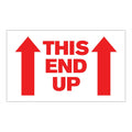 "This End Up" Horizontal Rectangular Paper Label with Red Arrows & Font - 3" x 5"