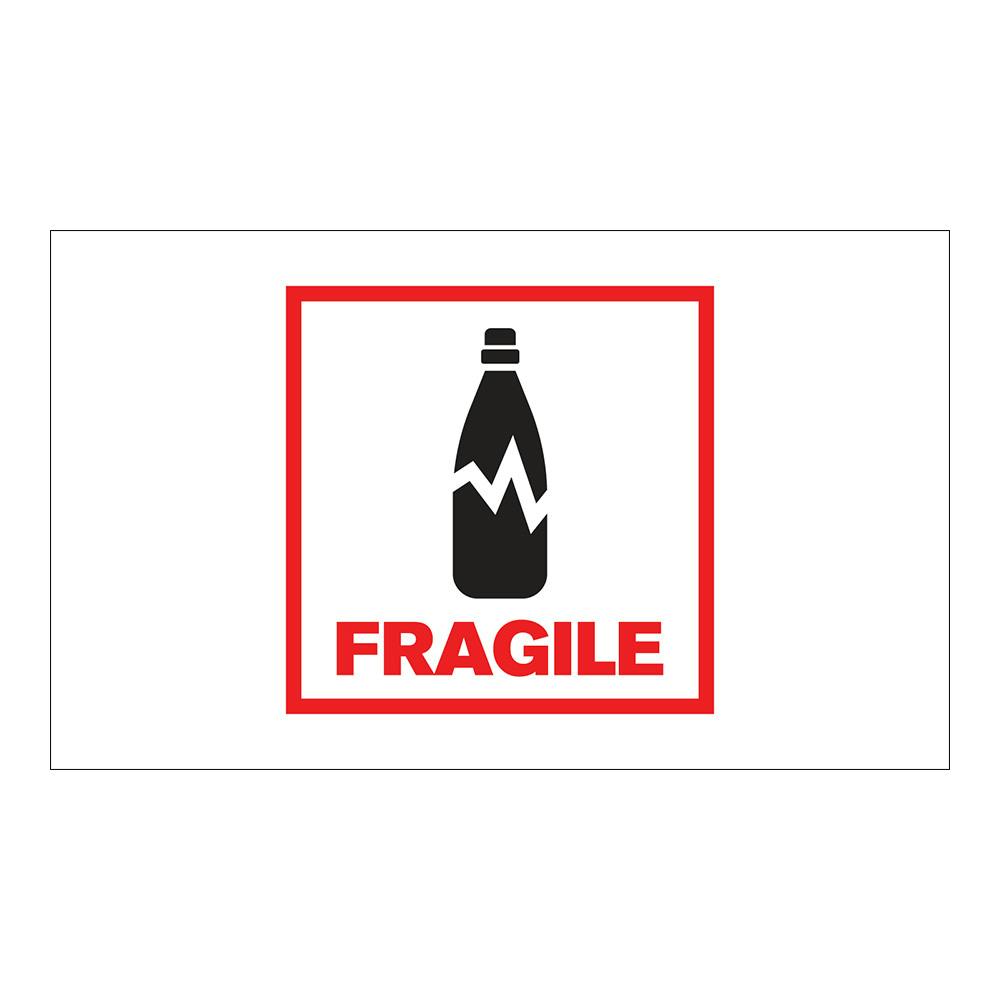 "Fragile" Horizontal Rectangular Paper Label with Symbol & Red Border - 3" x 5"