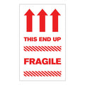 "Fragile - This End Up" Vertical Rectangular Paper Label with Red Arrows & Font - 3" x 5"