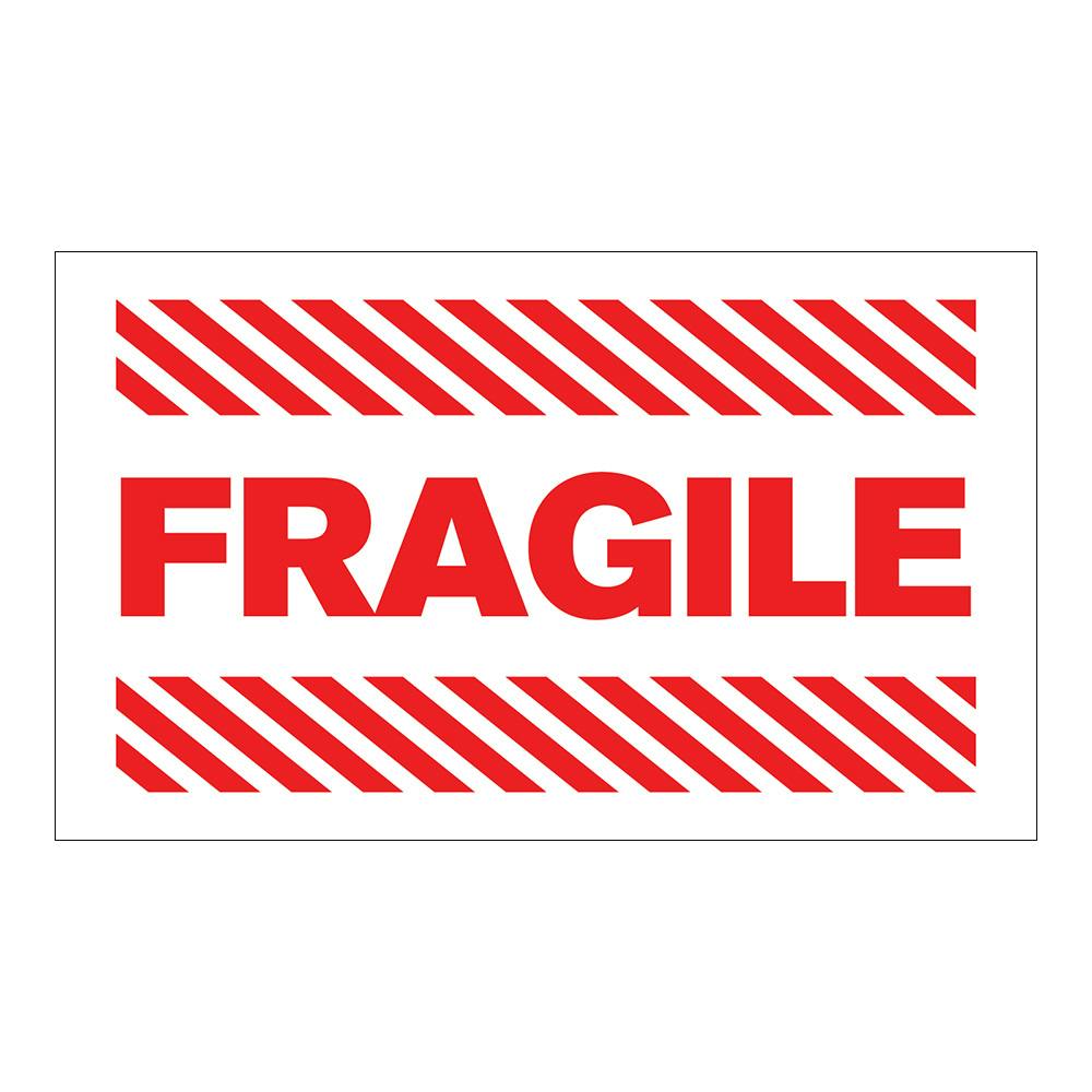 "Fragile" Horizontal Rectangular Paper Label with Red Font - 3" x 5"