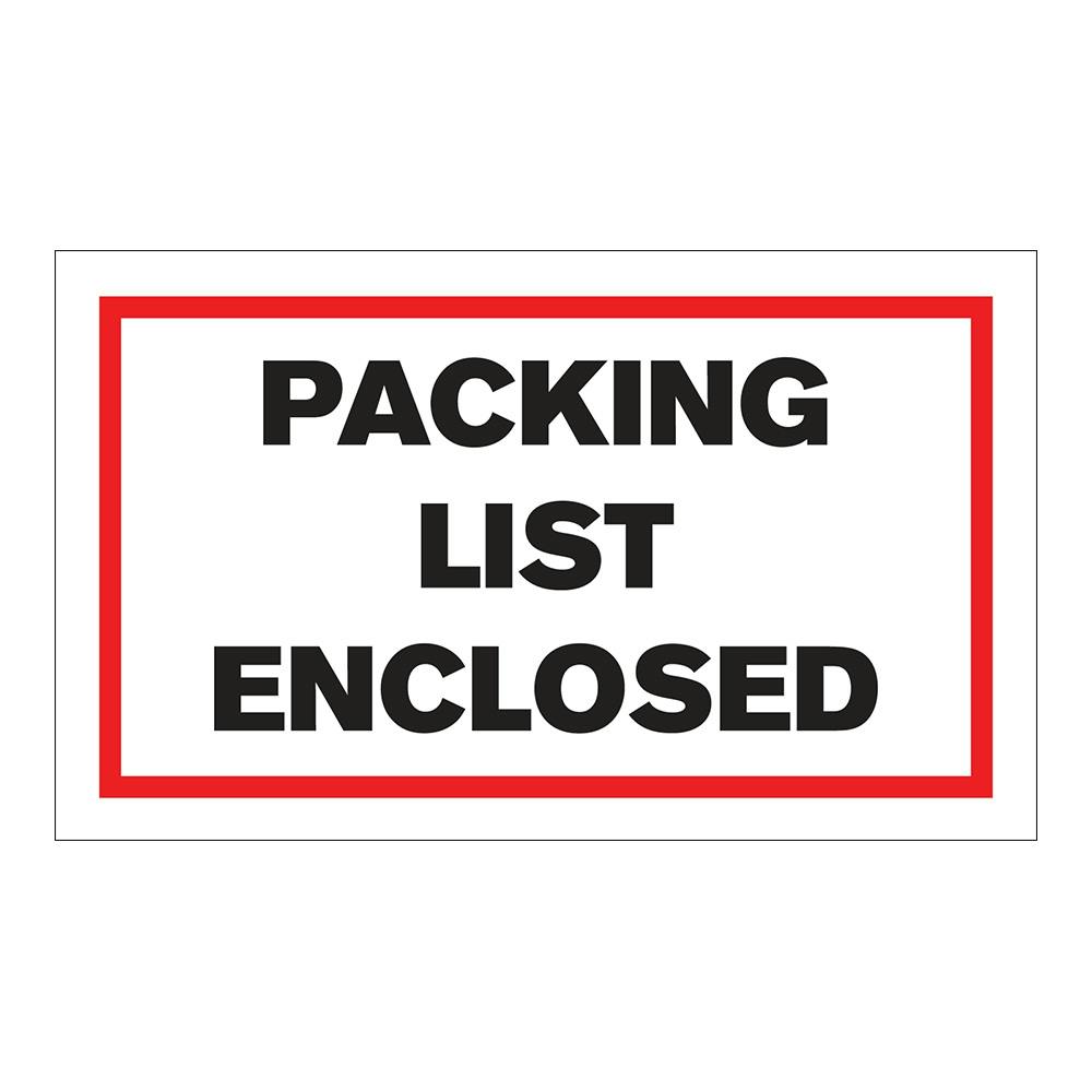 "Packing List Enclosed" Horizontal Rectangular Paper Label with Red Border - 3" x 5"