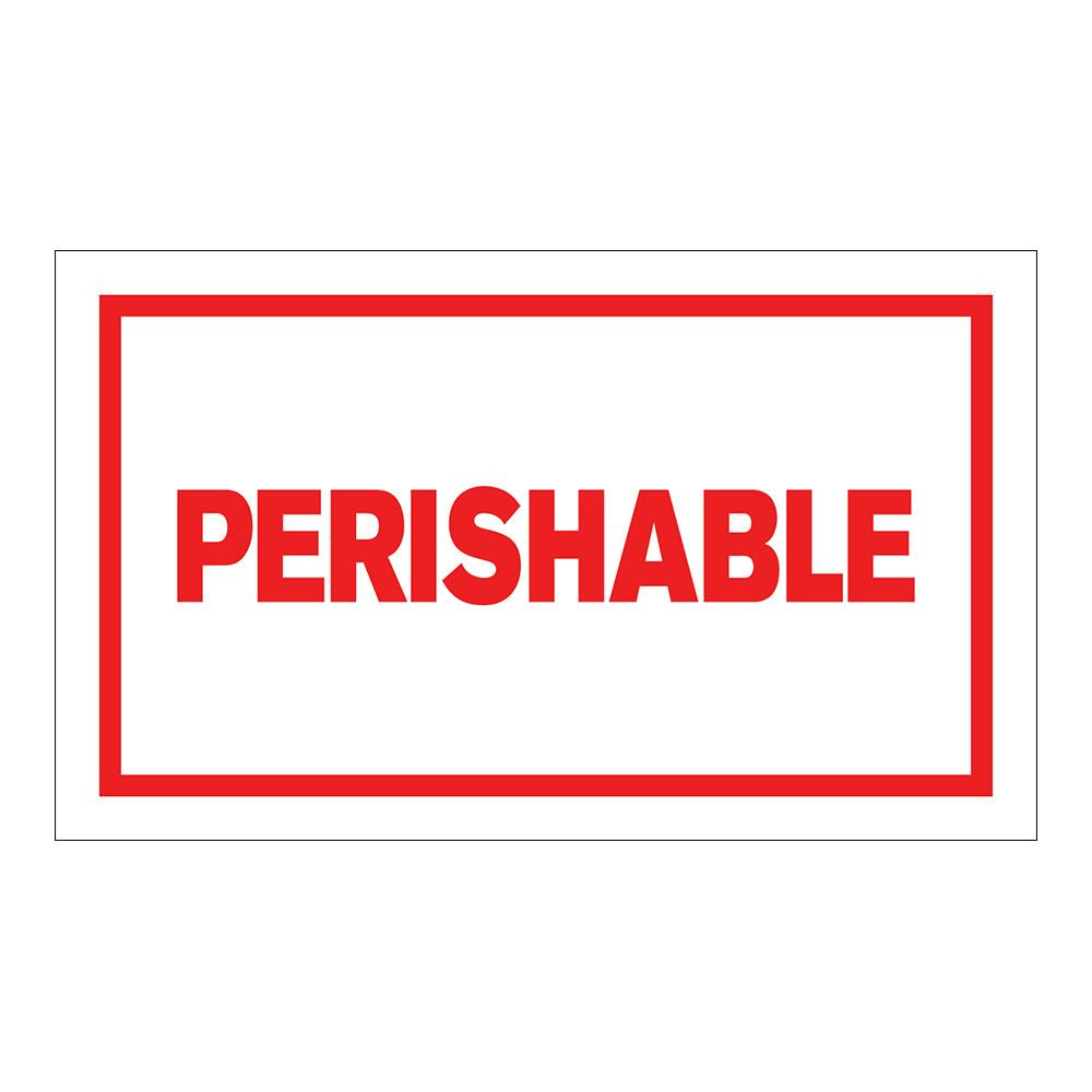 "Perishable" Horizontal Rectangular Paper Label with Red Border - 3" x 5"