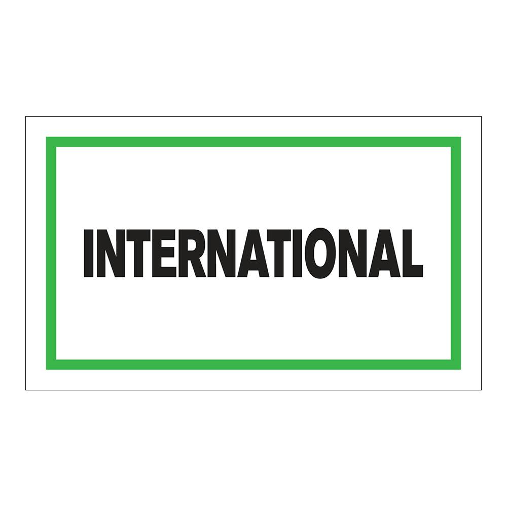 "International" Horizontal Rectangular Paper Label with Green Border - 3" x 5"