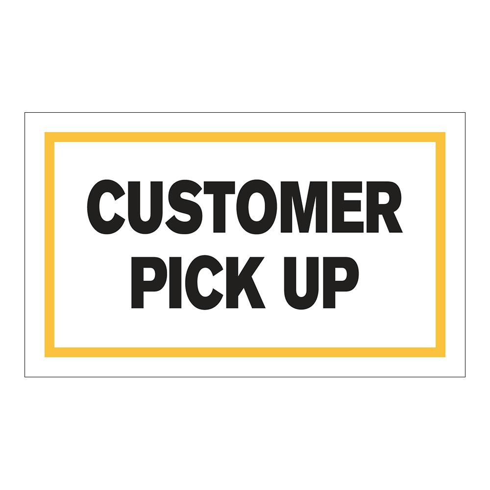 "Customer Pick Up" Horizontal Rectangular Paper Label with Yellow Border - 3" x 5"