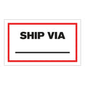 "Ship Via ____" Horizontal Rectangular Paper Write-On Label with Red Border - 3" x 5"