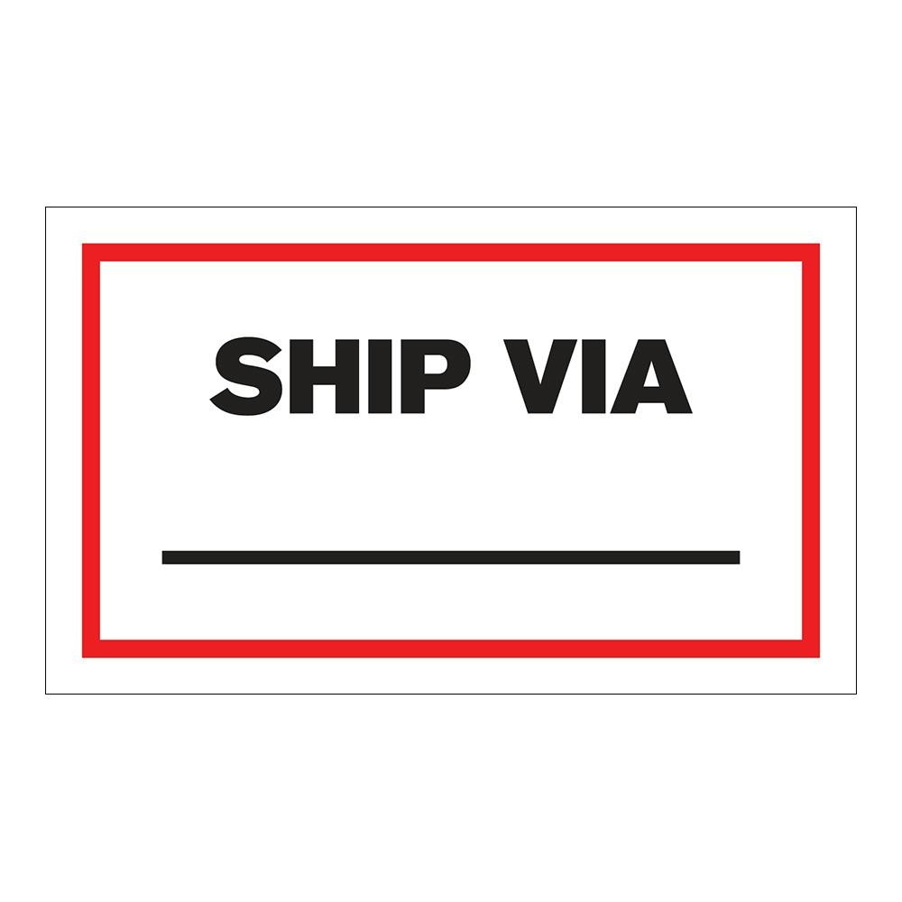 "Ship Via ____" Horizontal Rectangular Paper Write-On Label with Red Border - 3" x 5"