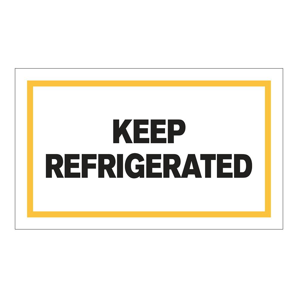 "Keep Refrigerated" Horizontal Rectangular Paper Label with Yellow Border - 3" x 5"
