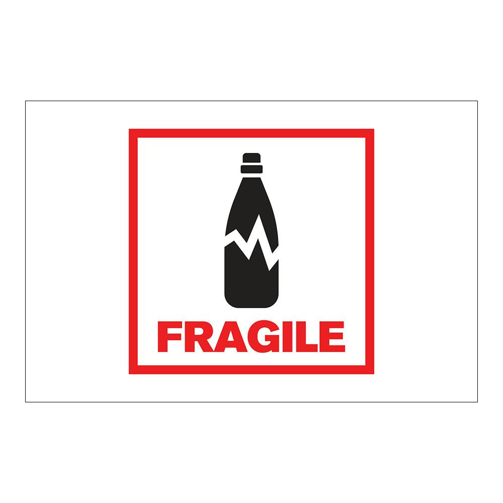 "Fragile" Horizontal Rectangular Paper Label with Symbol & Red Border - 4" x 6"