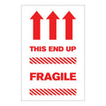 "Fragile - This End Up" Vertical Rectangular Paper Label with Red Arrows & Font - 4" x 6"