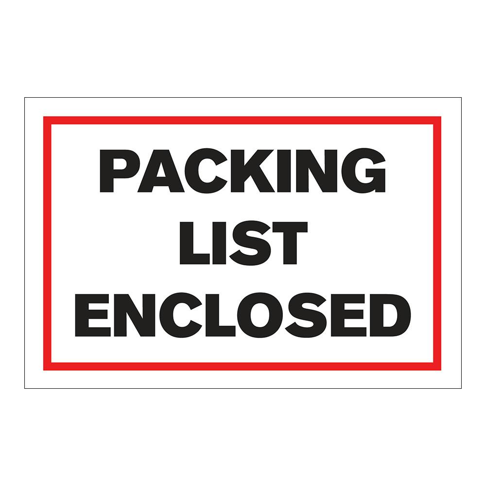 "Packing List Enclosed" Horizontal Rectangular Paper Label with Red Border - 4" x 6"