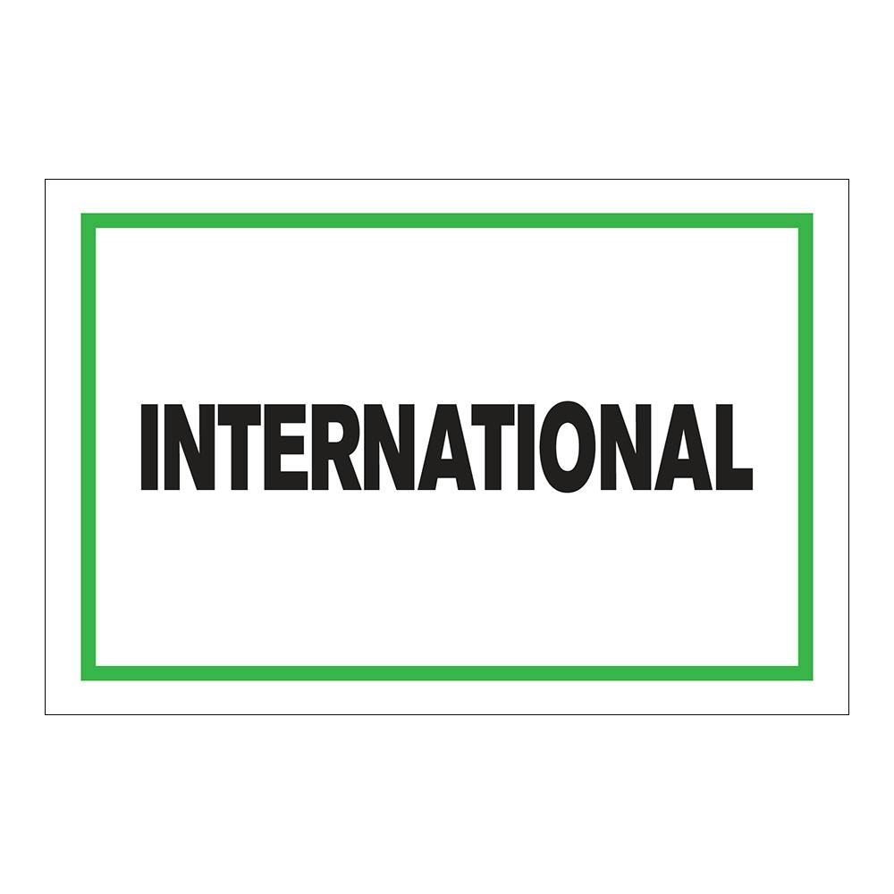 "International" Horizontal Rectangular Paper Label with Green Border - 4" x 6"