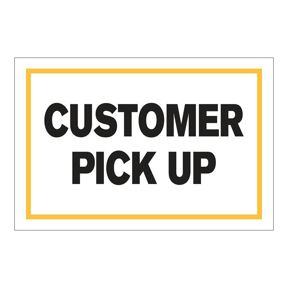 "Customer Pick Up" Horizontal Rectangular Paper Label with Yellow Border - 4" x 6"