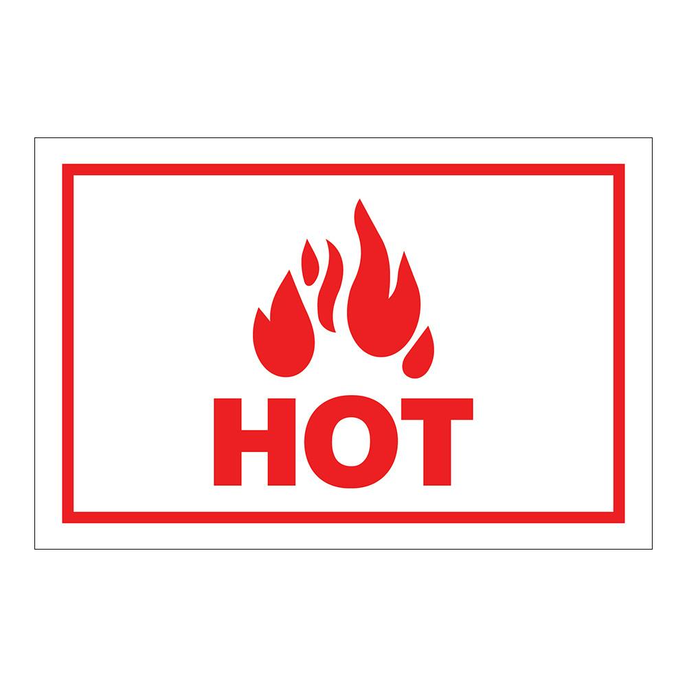 "Hot" Horizontal Rectangular Paper Label with Symbol & Red Border - 4" x 6"